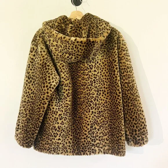 VTG Donnybrook Coat XS Leopard Print Faux Fur Full Zip Hooded Jacket Mob Wife
